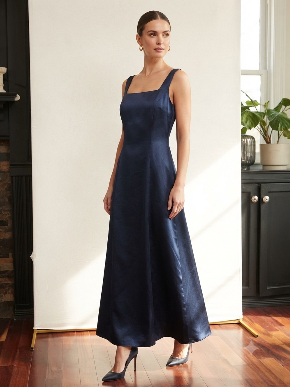 Scott McClintock Navy Square-Neck Maxi Dress size 16